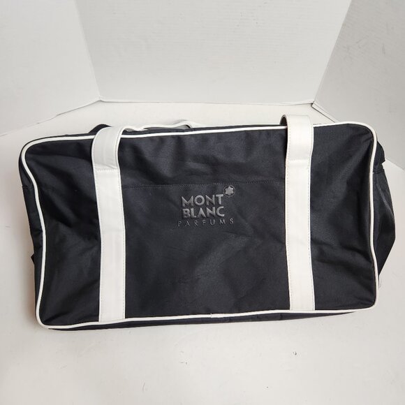 Montblanc Parfum Black White Duffle Weekender Travel Bag Large Adjustable Strap - Picture 1 of 16